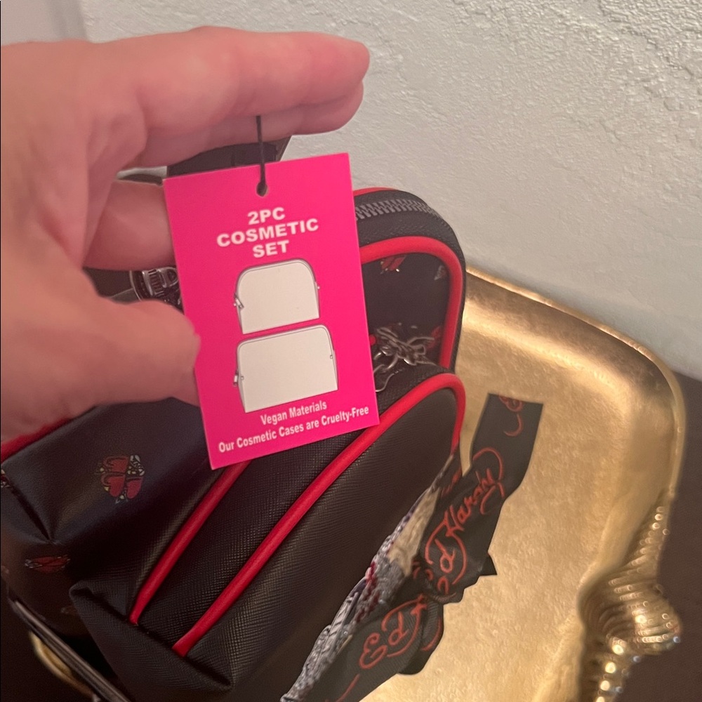 #1584** Ed Hardy Black and Red Skull Travel Pouch Duo - Picture 6 of 12